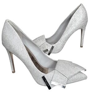 Ted Baker Iinesm Glitter Pointed Toe Pumps Women 7.5 Silver Stiletto Glam Formal